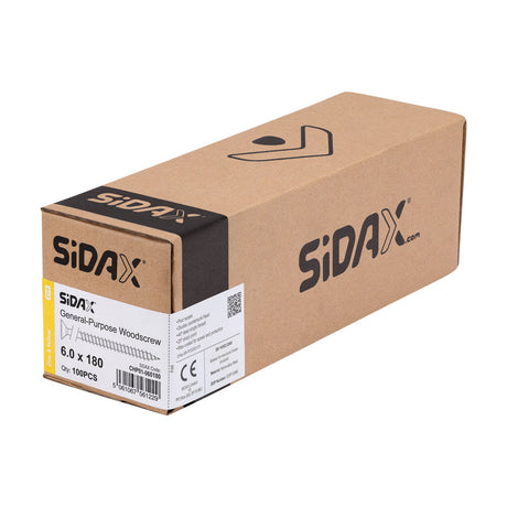 Sidax 6.0 x 180mm Countersunk Pozi Pz3, CHP01 General-Purpose Woodscrew, Zinc & Yellow CHP01-060180