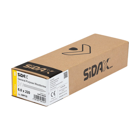Sidax 6.0 x 220mm Countersunk Pozi Pz3, CHP01 General-Purpose Woodscrew, Zinc & Yellow CHP01-060220