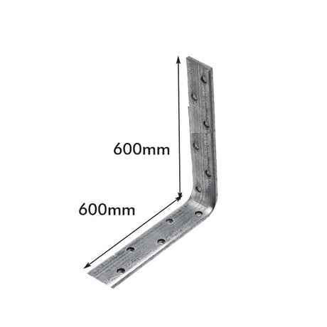 1200mm overall length, bent at 600mm Heavy Galvanised Builders Restraint Strap, 30mm Wide x 4mm Thick, 6mm Holes