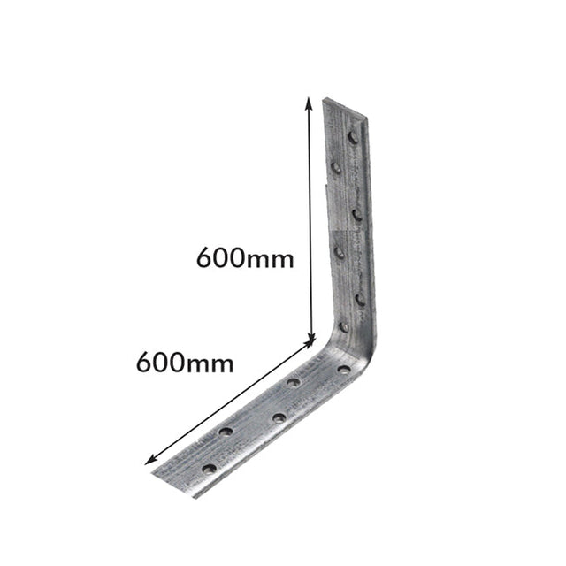 1200mm overall length, bent at 600mm Heavy Galvanised Builders Restraint Strap, 30mm Wide x 4mm Thick, 6mm Holes