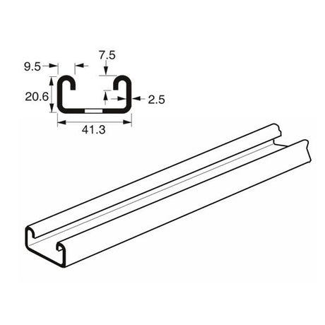 Shallow Plain Channel Heavy Gauge x 3 Metre, 41mm x 21mm x 2.5mm. 316/A4 Stainless Steel. Unistrut compatible. P3300X3 SC200/3M