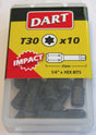Dart T30 x 25mm Impact Driver Bits, Box of 10