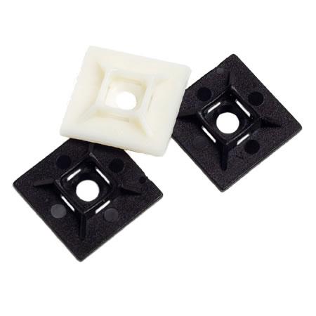 Self Adhesive Cable Tie Bases, White 28x28mm, Fits up to 6mm wide x 3mm thick cable ties