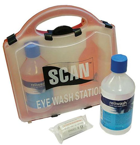 Scan Eye Wash Station Kit 2 x 500ml Saline & Eye Pads SCAFAKEYE