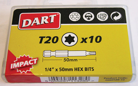 Dart T25 x 50mm Impact Driver Bits, Box of 10 DI50T25-10