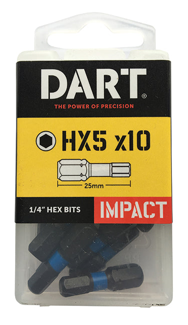 Dart 5 x 25mm Hex Impact Driver Bit (Pack of 10) DDIHX5-10
