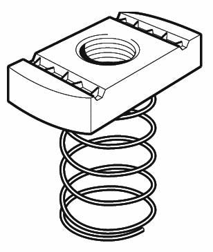 M12 Long Spring Channel Nut, Steel Bright Zinc Plated. Unistrut compatible