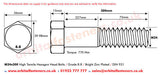 M24 x 300 Hexagon Head Bolt High Tensile Grade 8.8, Bright Zinc Plated, DIN 931