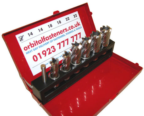 RUKO 7 Piece Mag Drill Short Series Cutter Set (2 x 14, 18, 22mm & 1 pilot pin)