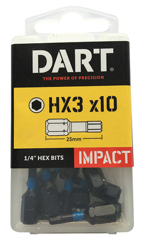 Dart 3 x 25mm Hex Impact Driver Bit (Pack of 10) DDIHX3-10
