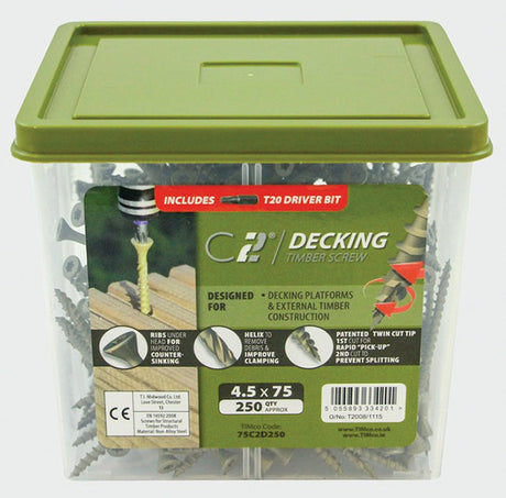 4.5 x 65 Timco C2 Countersunk Torx Deck Screw Organic Green (Tub of 1000)