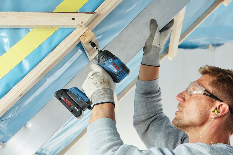 Bosch GSB 18V-55 Combi, GDR 18V-200 Impact Wrench with 2 x 4.0Ah Li-ion Batteries, Charger & L-Boxx